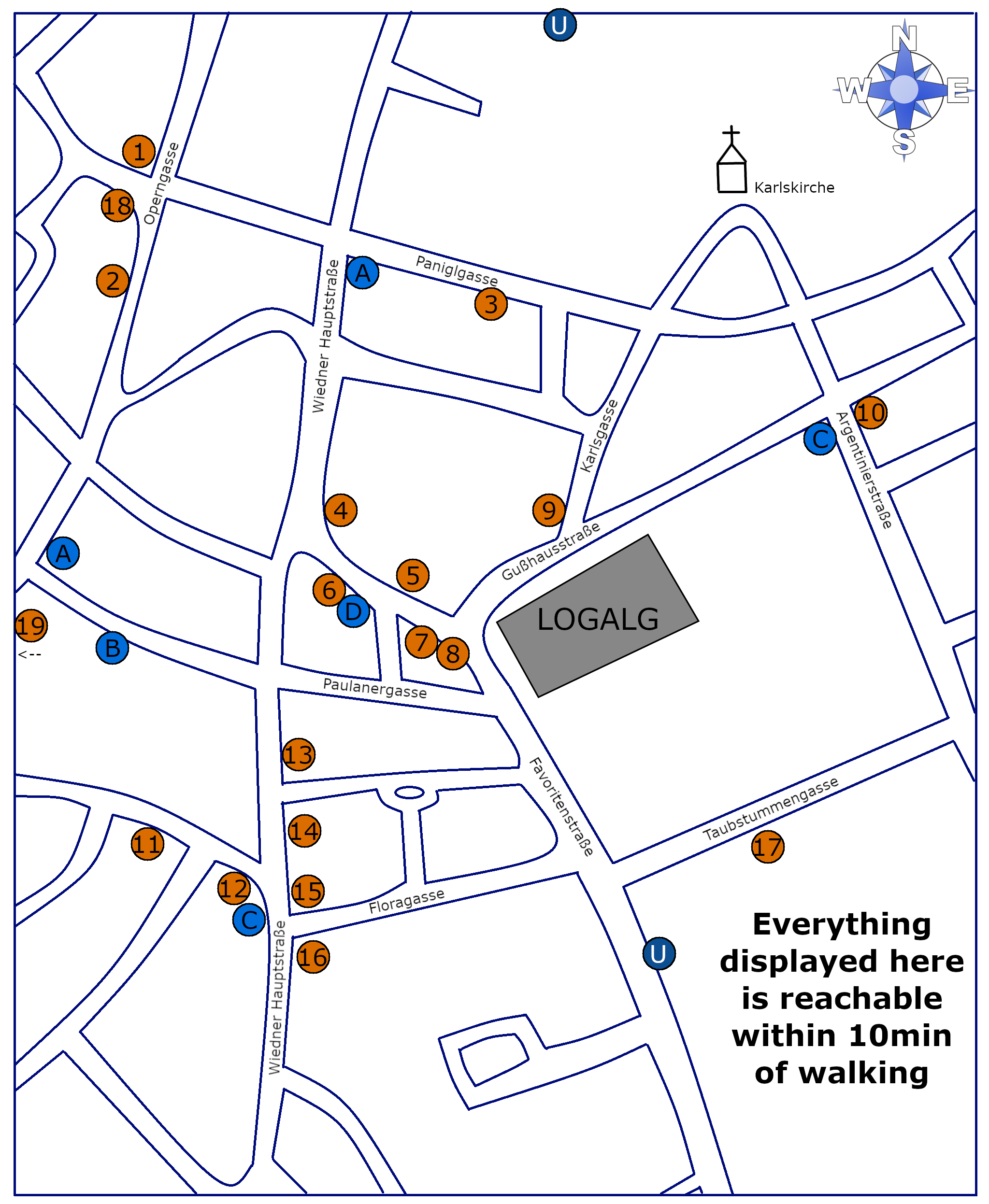 map of food options in the vicinity